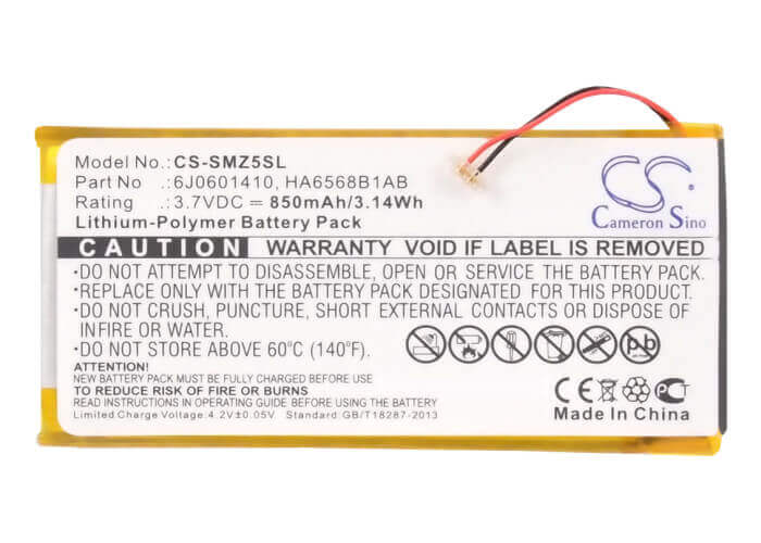 3.7V, Li-Polymer, 850mAh, Media Player battery fits Samsung, 6j0601410, Sec-yp5z, Yp-z5a, 3.15Wh Media Player Cameron Sino Technology Limited (Suspended)