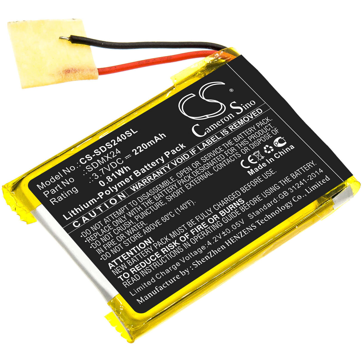3.7V, Li-Polymer, 220mAh, Media Player battery fits Sandisk, Sdmx24, Sansa Clip Sport, 0.81Wh Media Player Cameron Sino Technology Limited