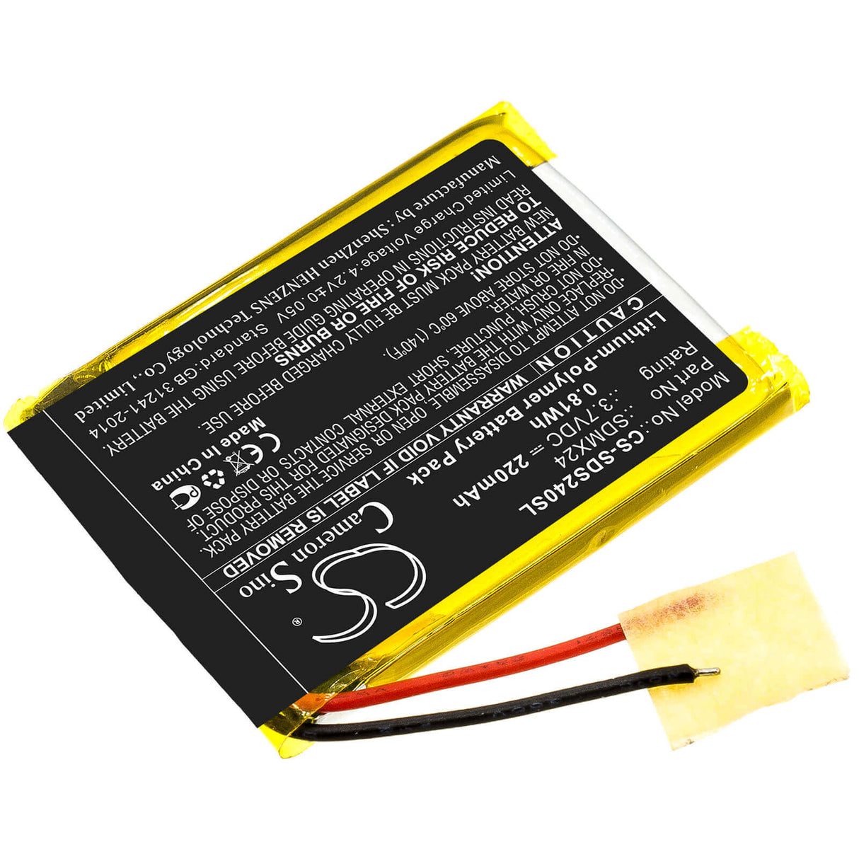 3.7V, Li-Polymer, 220mAh, Media Player battery fits Sandisk, Sdmx24, Sansa Clip Sport, 0.81Wh Media Player Cameron Sino Technology Limited