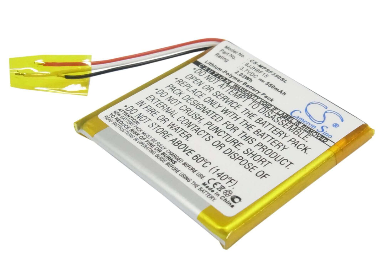 3.7V, Li-Polymer, 550mAh, Media Player battery fits Sandisk, 8jjh8f15, Sansa Fuze 4gb, Sansa Fuze 8gb, 2.04Wh Media Player Cameron Sino Technology Limited (Suspended)