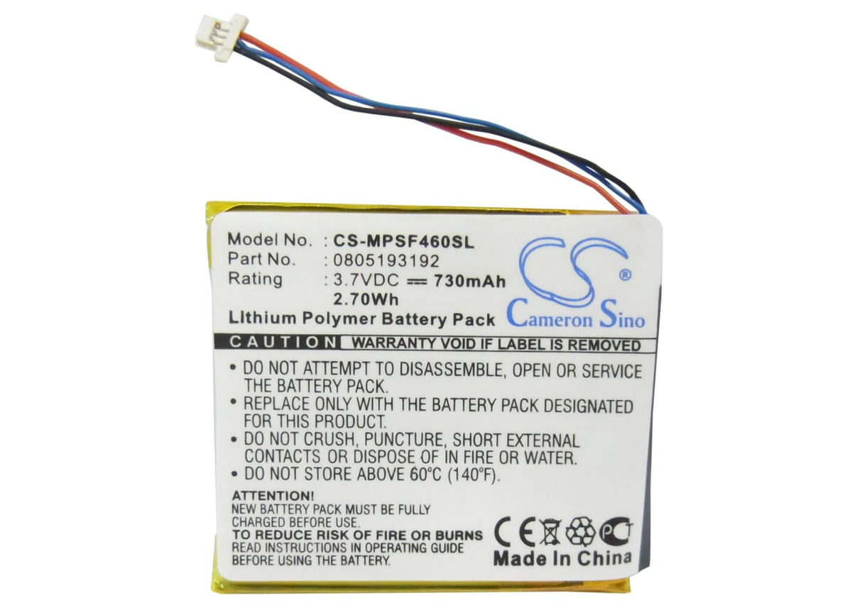 3.7V, Li-Polymer, 600mAh, Media Player battery fits Sandisk, 805193192, Sansa Smdx10r-8192k-p70, Sansa View, 2.22Wh Media Player Cameron Sino Technology Limited