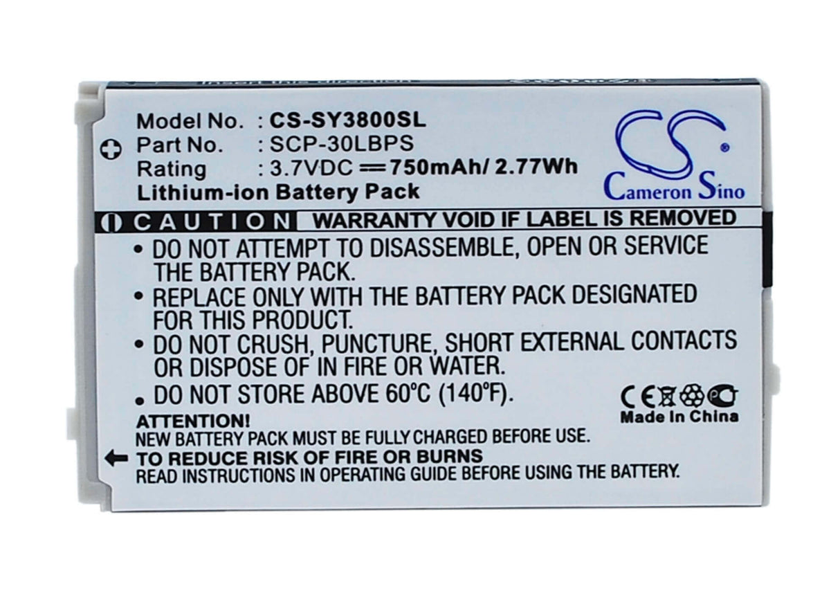 3.7V, Li-ion, 750mAh, SmartPhone battery fits Sanyo, Scp-30lbps, 3800 Katana, 6750 Katana Eclipse, 2.78Wh Mobile, SmartPhone Cameron Sino Technology Limited (Suspended)