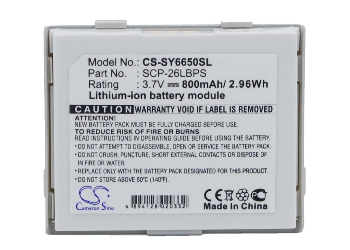 Battery For Sanyo Scp-6650, Sy-ka2, Katana Ii 3.7v, 800mah - 2.96wh Batteries for Electronics Cameron Sino Technology Limited (Suspended)
