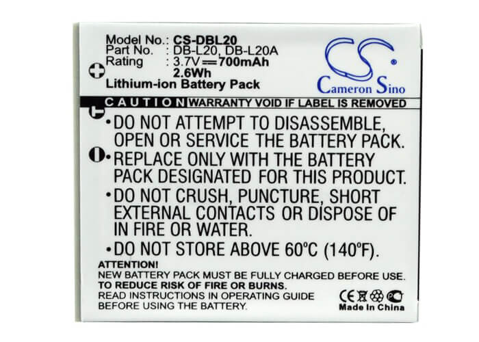 3.7V, Li-ion, 700mAh, Camera battery fits Sanyo, Db-l20, Xacti Dmx-c1, Xacti Dmx-c4(d), 2.59Wh Camera Cameron Sino Technology Limited (Camera)