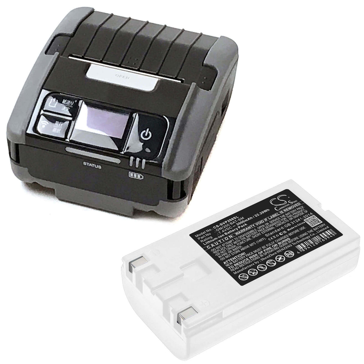 7,4 V, Li-ion, 3000 mAh, batterie d'imprimante portable compatible avec Sato, Gm/200 Bat-sm, Vp208, 22,2 Wh Imprimante portable Cameron Sino Technology Limited