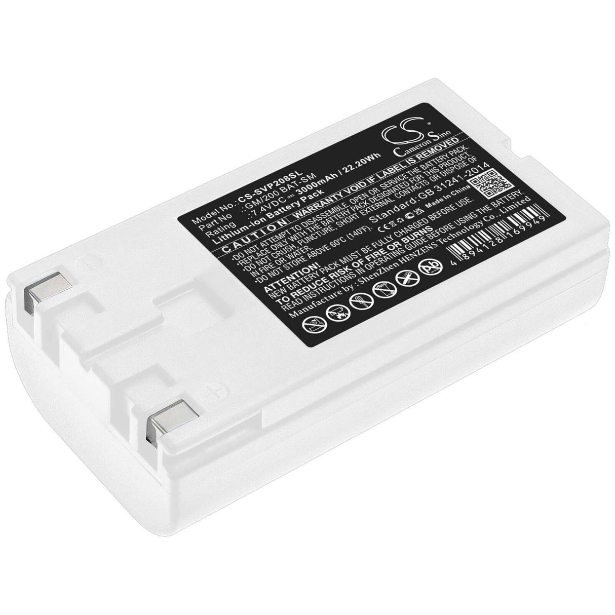 7,4 V, Li-ion, 3000 mAh, batterie d'imprimante portable compatible avec Sato, Gm/200 Bat-sm, Vp208, 22,2 Wh Imprimante portable Cameron Sino Technology Limited
