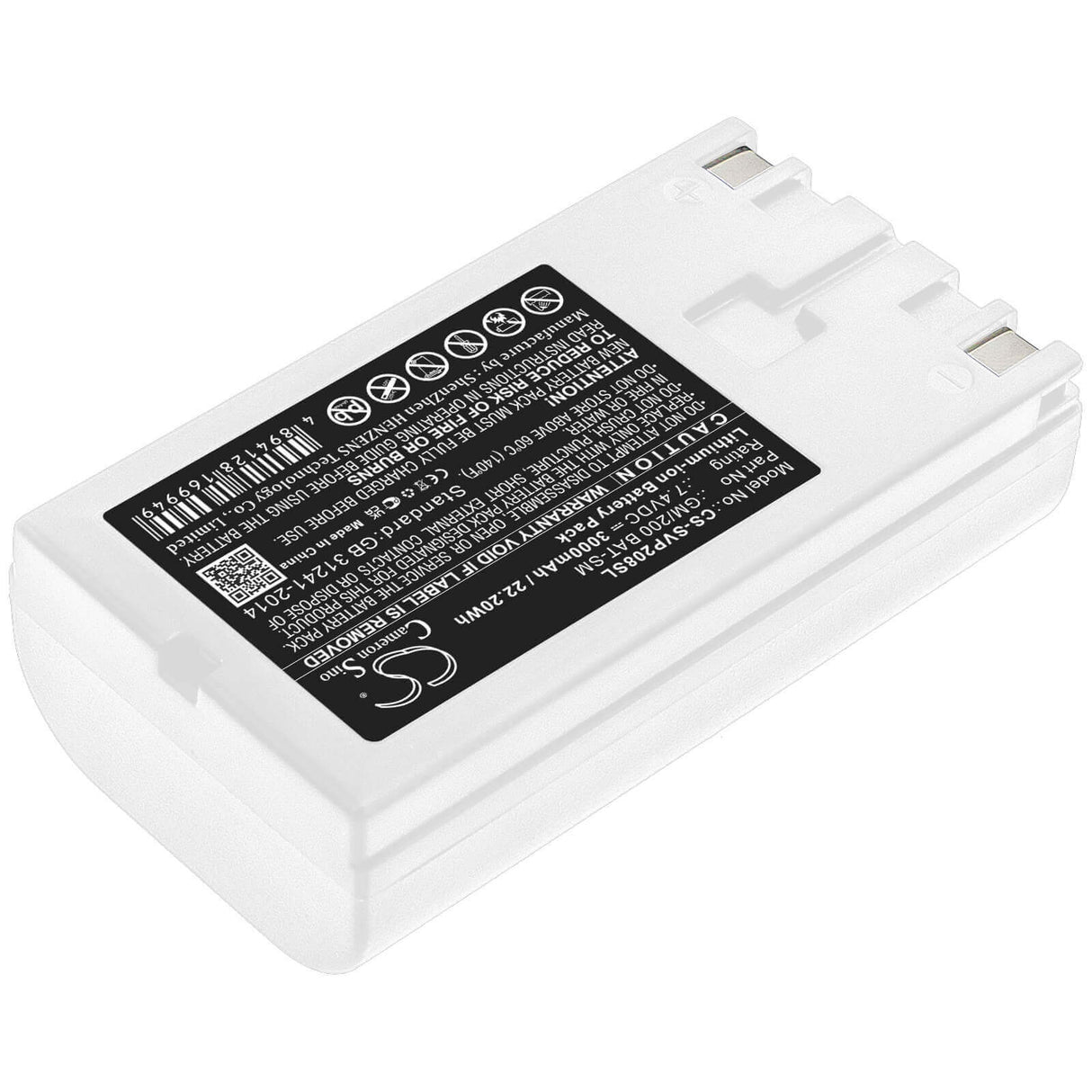 7,4 V, Li-ion, 3000 mAh, batterie d'imprimante portable compatible avec Sato, Gm/200 Bat-sm, Vp208, 22,2 Wh Imprimante portable Cameron Sino Technology Limited