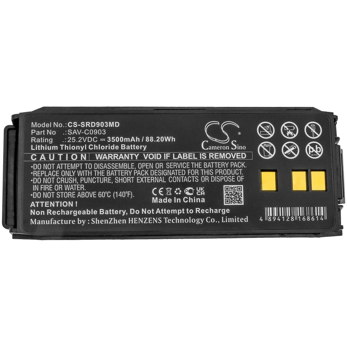 25.2V, Li-SOCl2, 3500mAh, Medical battery fits Saverone, Sav-c0903, Automatic, D, 88.20Wh Medical Cameron Sino Technology Limited (Medical)