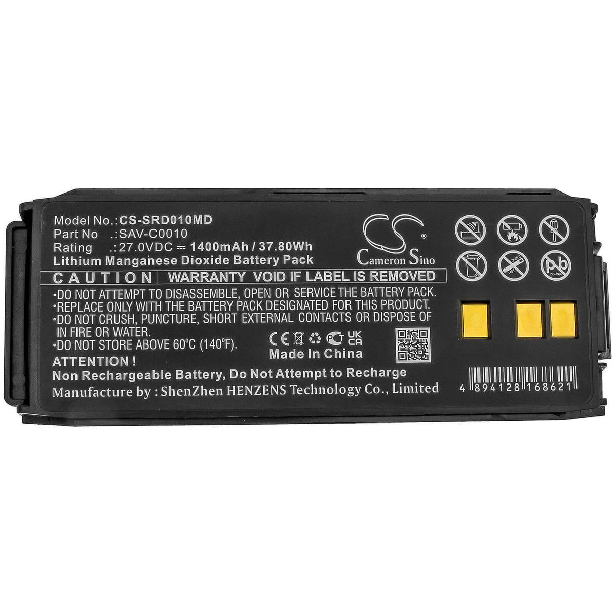 27.0V, Li-MnO2, 1400mAh, Medical battery fits Saverone, Sav-c0010, Automatic, D, 37.80Wh Medical Cameron Sino Technology Limited (Medical)