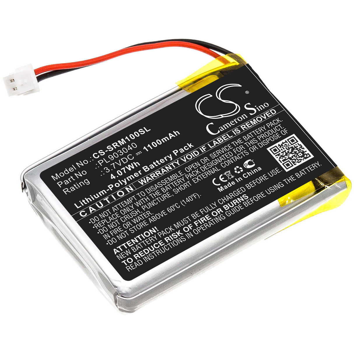 3.7V, Li-Polymer, 1100mAh, Batterie de loupe électronique compatible avec Schweizer, Pl903040, Loupe LED, 4.07Wh Loupe électronique Cameron Sino Technology Limited