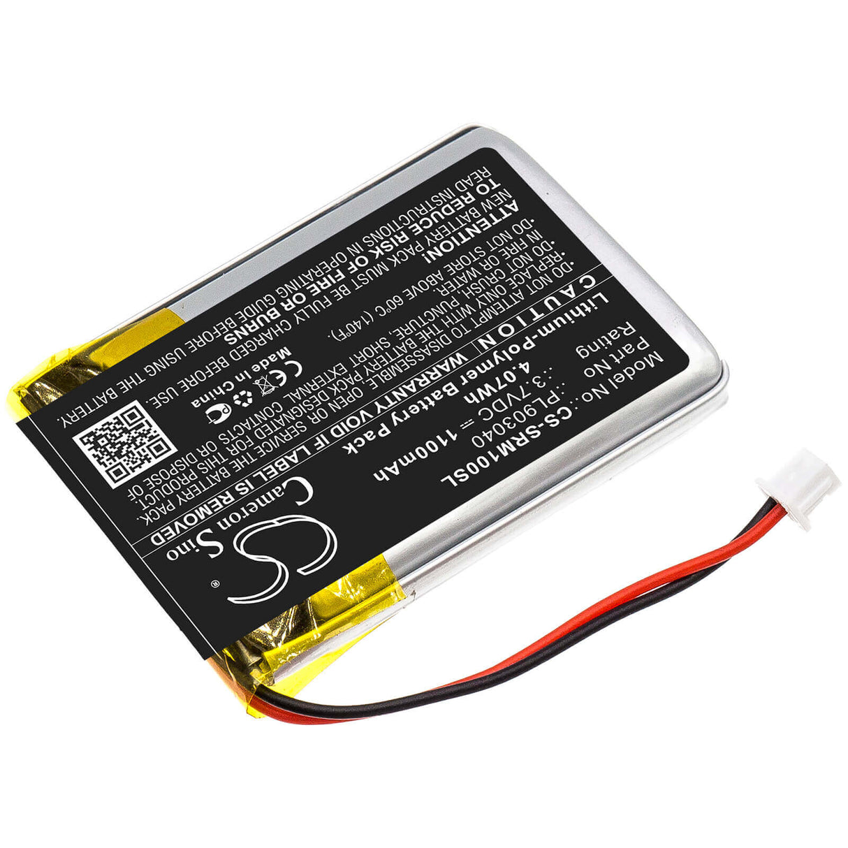 3.7V, Li-Polymer, 1100mAh, Batterie de loupe électronique compatible avec Schweizer, Pl903040, Loupe LED, 4.07Wh Loupe électronique Cameron Sino Technology Limited