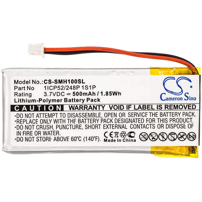 3.7V, Li-Polymer, 500mAh, Headset battery fits Sena, 1icp52/248p 1s1p, Smh-10, Smh-10 Lifespan, 1.85Wh Wireless Headset Cameron Sino Technology Limited