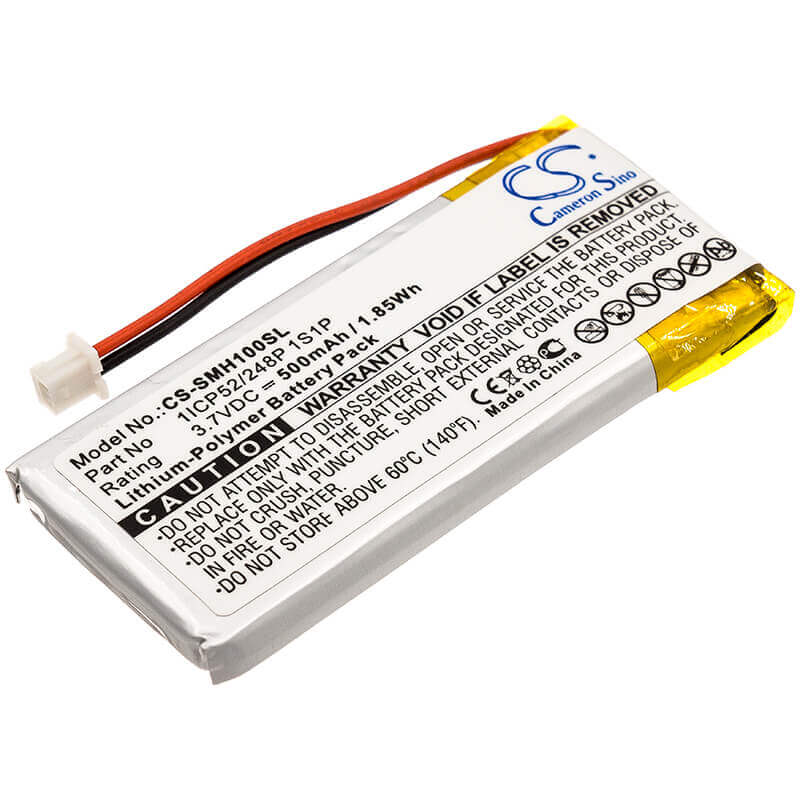 3.7V, Li-Polymer, 500mAh, Headset battery fits Sena, 1icp52/248p 1s1p, Smh-10, Smh-10 Lifespan, 1.85Wh Wireless Headset Cameron Sino Technology Limited
