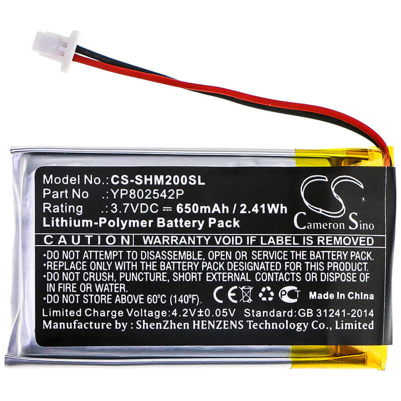 3.7V, Li-Polymer, 650mAh, Headset battery fits Sena, Yp802542p, Smh-10s, Smh-20s, 2.41Wh Wireless Headset Cameron Sino Technology Limited