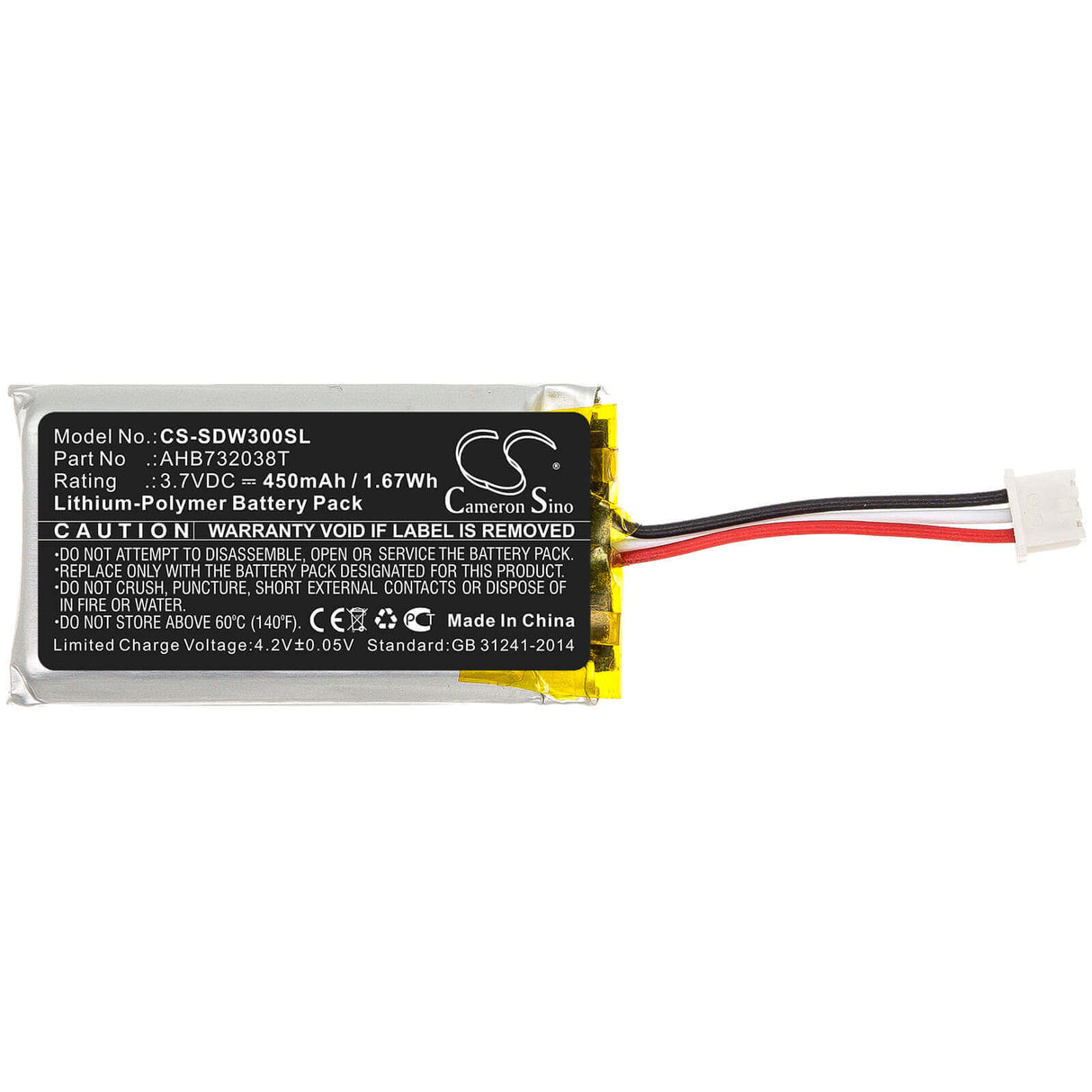 3.7V, Li-Polymer, 450mAh, Headset battery fits Sennheiser, 1000807, 10 Usb Ml Eu, 20 Phone, 1.67Wh Wireless Headset Cameron Sino Technology Limited