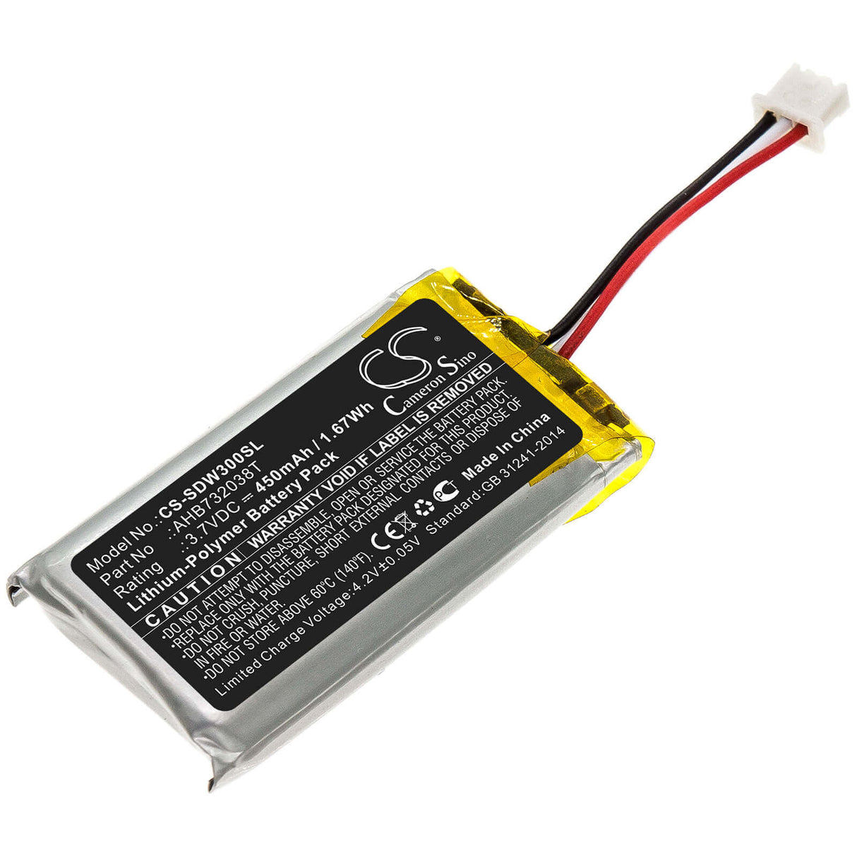 3.7V, Li-Polymer, 450mAh, Headset battery fits Sennheiser, 1000807, 10 Usb Ml Eu, 20 Phone, 1.67Wh Wireless Headset Cameron Sino Technology Limited
