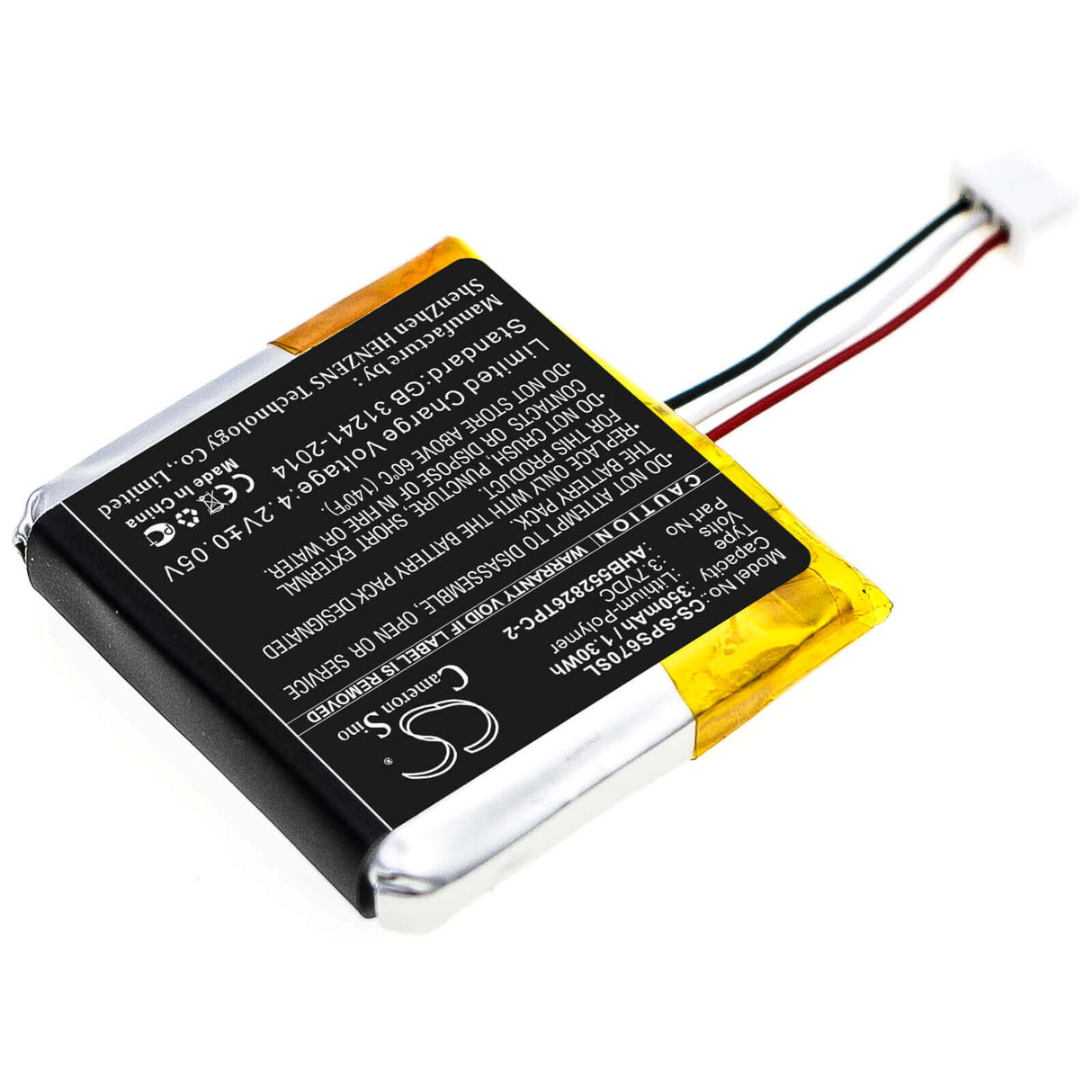 3.7V, Li-Polymer, 350mAh, Headset battery fits Sennheiser, Ahb552826tpc-2, Gsp 350, Gsp 500, 1.3Wh Wireless Headset Cameron Sino Technology Limited