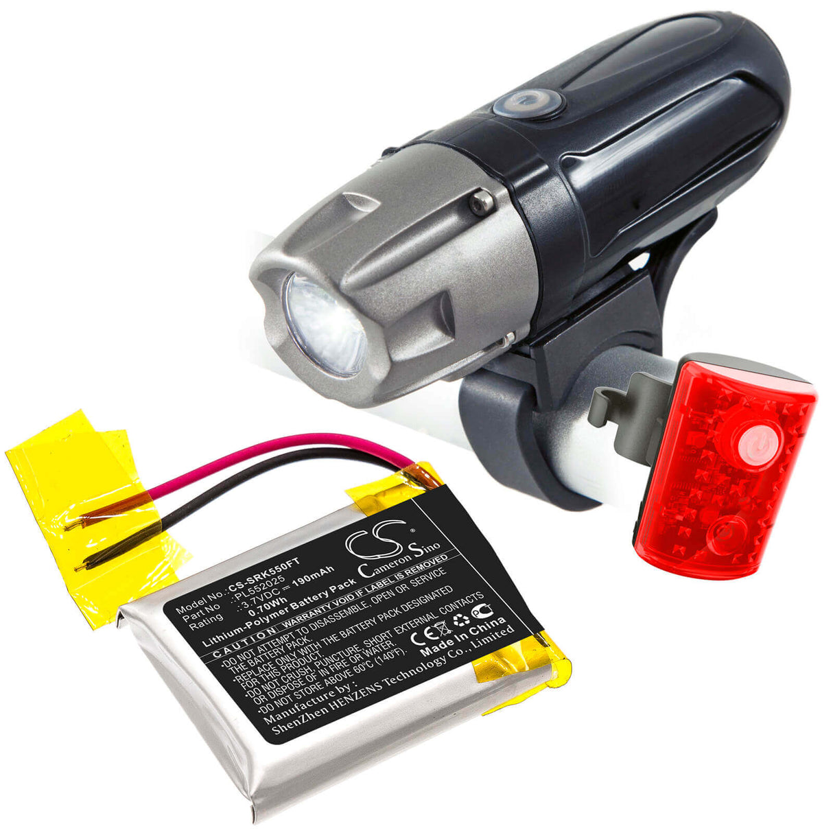 3.7V, Li-Polymer, 190mAh, Flashlight battery fits Shark, Pl552025, 550r, 0.70Wh Flashlight Cameron Sino Technology Limited