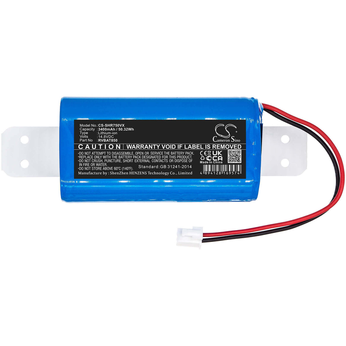 Shark RVBAT850 Battery Replacement 3400mAh 14.8V Li-ion Vacuum Cameron Sino Technology Limited