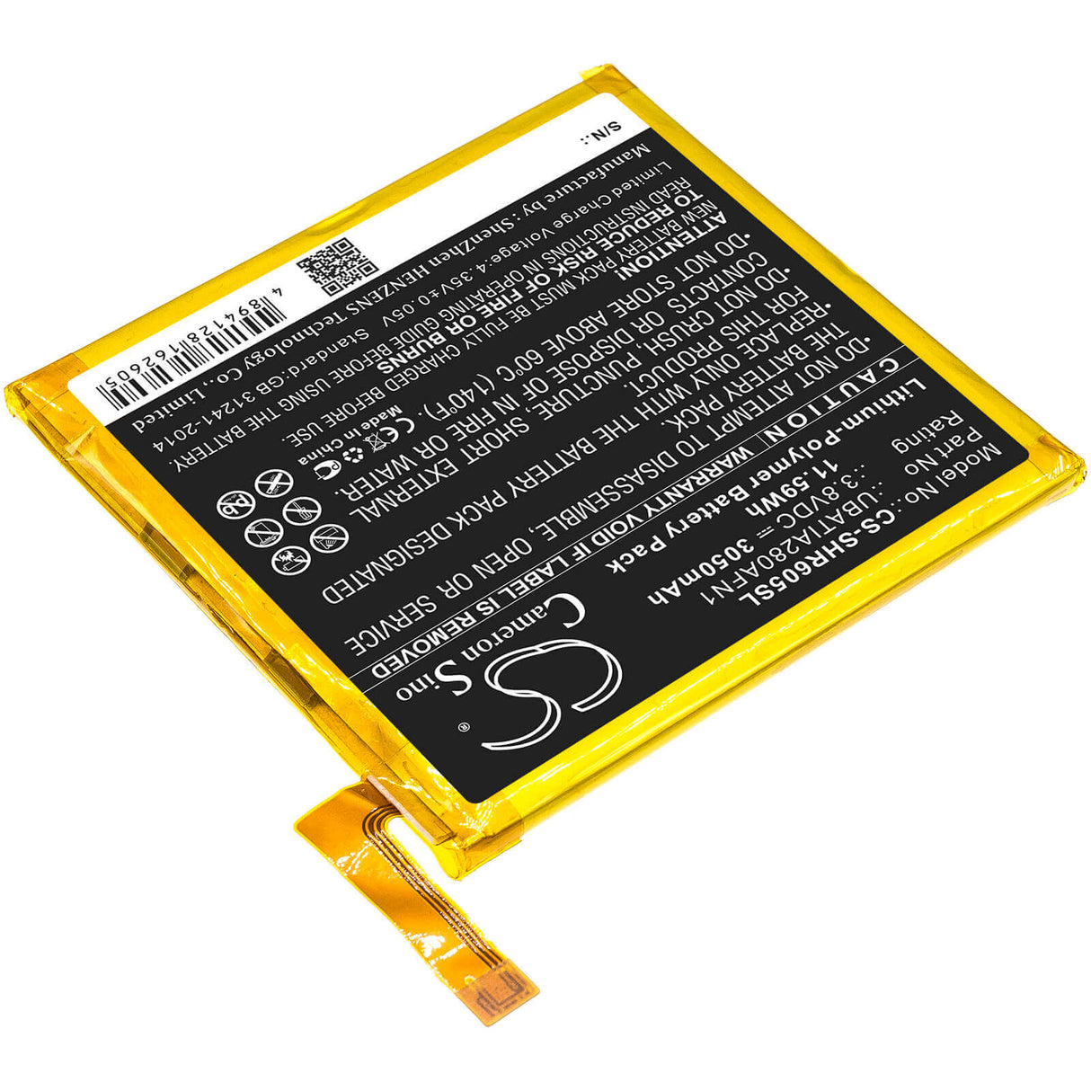 3.8V, Li-Polymer, 3050mAh, SmartPhone battery fits Sharp, Ubatia280afn1, 605sh, Aquos R, 11.59Wh Mobile, SmartPhone Cameron Sino Technology Limited (Smartphone)