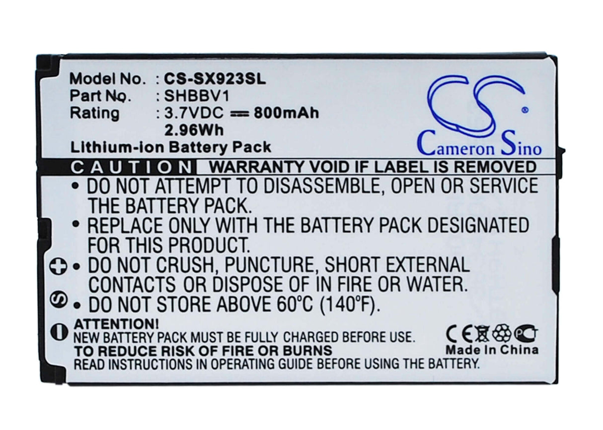3.7V, Li-ion, 800mAh, SmartPhone battery fits Sharp, Shbbv1, 9020c, 923sh, 2.96Wh Mobile, SmartPhone Cameron Sino Technology Limited (Smartphone)