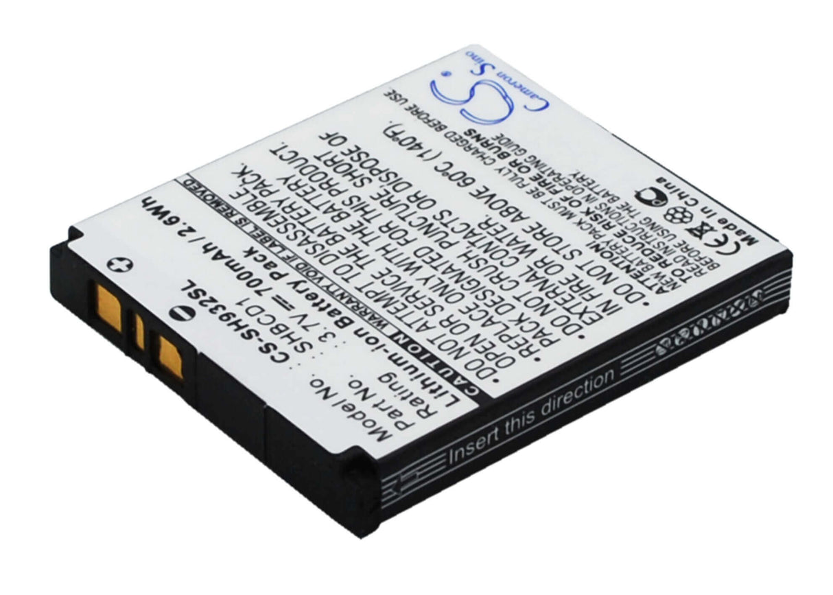 3.7V, Li-ion, 700mAh, SmartPhone battery fits Sharp, Shbcd1, 932sh, 2.59Wh Mobile, SmartPhone Cameron Sino Technology Limited (Suspended)