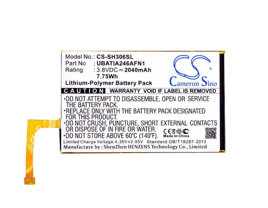 3,8V, Li-Polymère, 2040mAh, batterie de smartphone compatible avec Sharp, Ubatia246afn1, 306sh, Aquos Crystal, 7,75Wh Mobile, SmartPhone Cameron Sino Technology Limited (Smartphone)