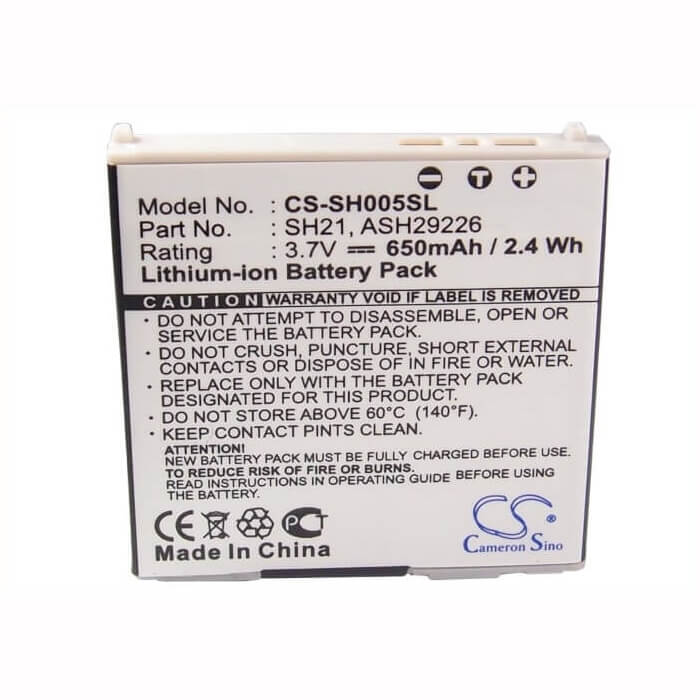 3.7V, Li-ion, 650mAh, SmartPhone battery fits Sharp, Ash29226, Sh-01b, Sh-02a, 2.41Wh Mobile, SmartPhone Cameron Sino Technology Limited (Suspended)