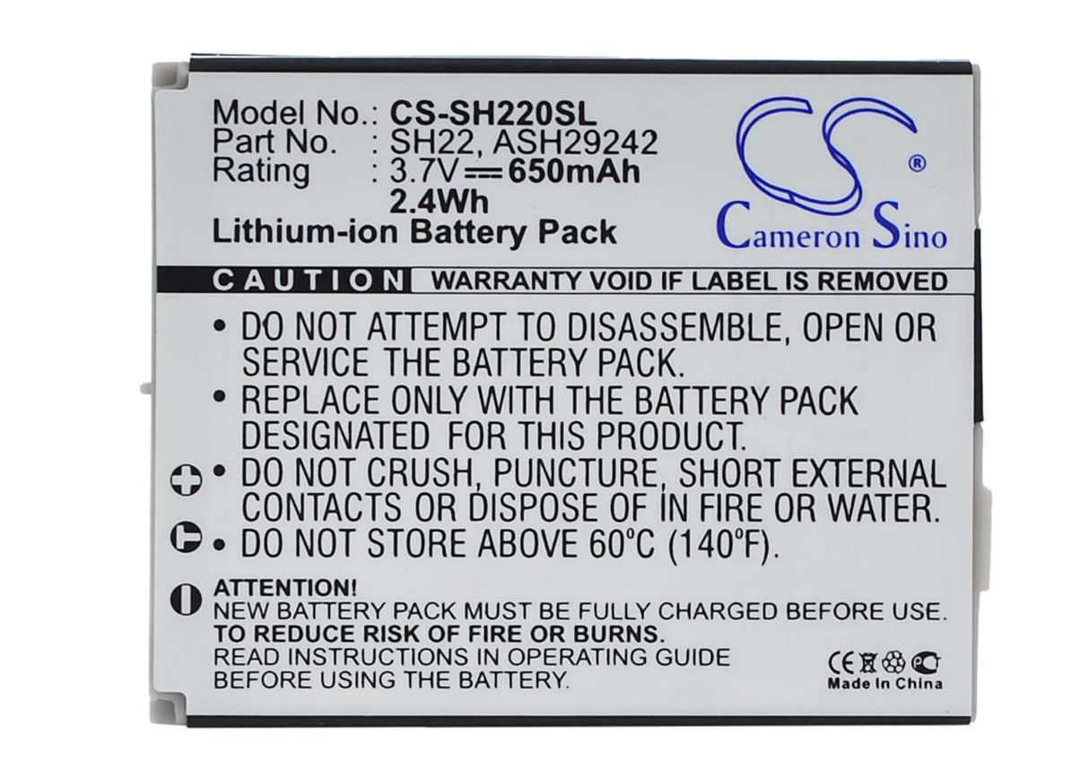 3.7V, Li-ion, 650mAh, SmartPhone battery fits Sharp, Ash29242, Sh-06a, Sh-07a, 2.41Wh Mobile, SmartPhone Cameron Sino Technology Limited (Smartphone)