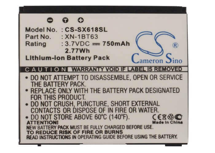 3.7V, Li-ion, 750mAh, SmartPhone battery fits Sharp, Xn-1bt63, Sh6110, Sh6110c, 2.78Wh Mobile, SmartPhone Cameron Sino Technology Limited (Suspended)