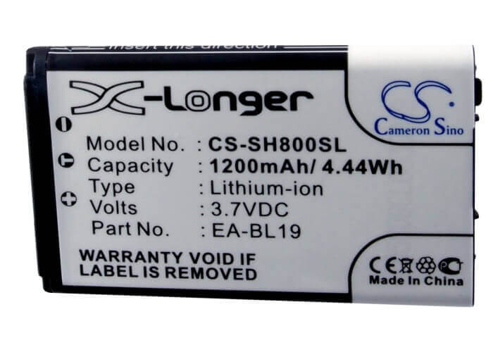 3.7V, Li-ion, 1200mAh, SmartPhone battery fits Sharp, Ea-bl19, N49a, Sh800, 4.44Wh Mobile, SmartPhone Cameron Sino Technology Limited (Suspended)