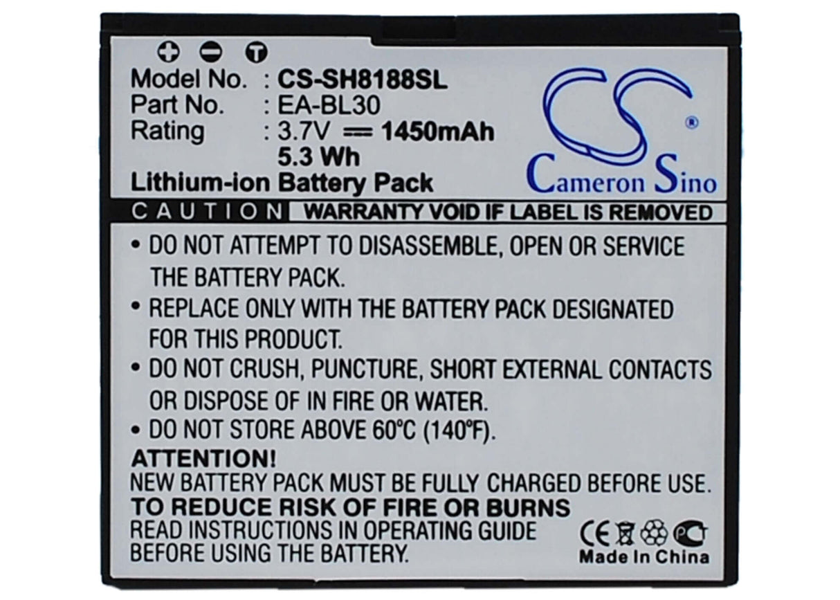 3.7V, Li-ion, 1450mAh, SmartPhone battery fits Sharp, Ea-bl30, Sh8188u, 5.37Wh Mobile, SmartPhone Cameron Sino Technology Limited (Smartphone)