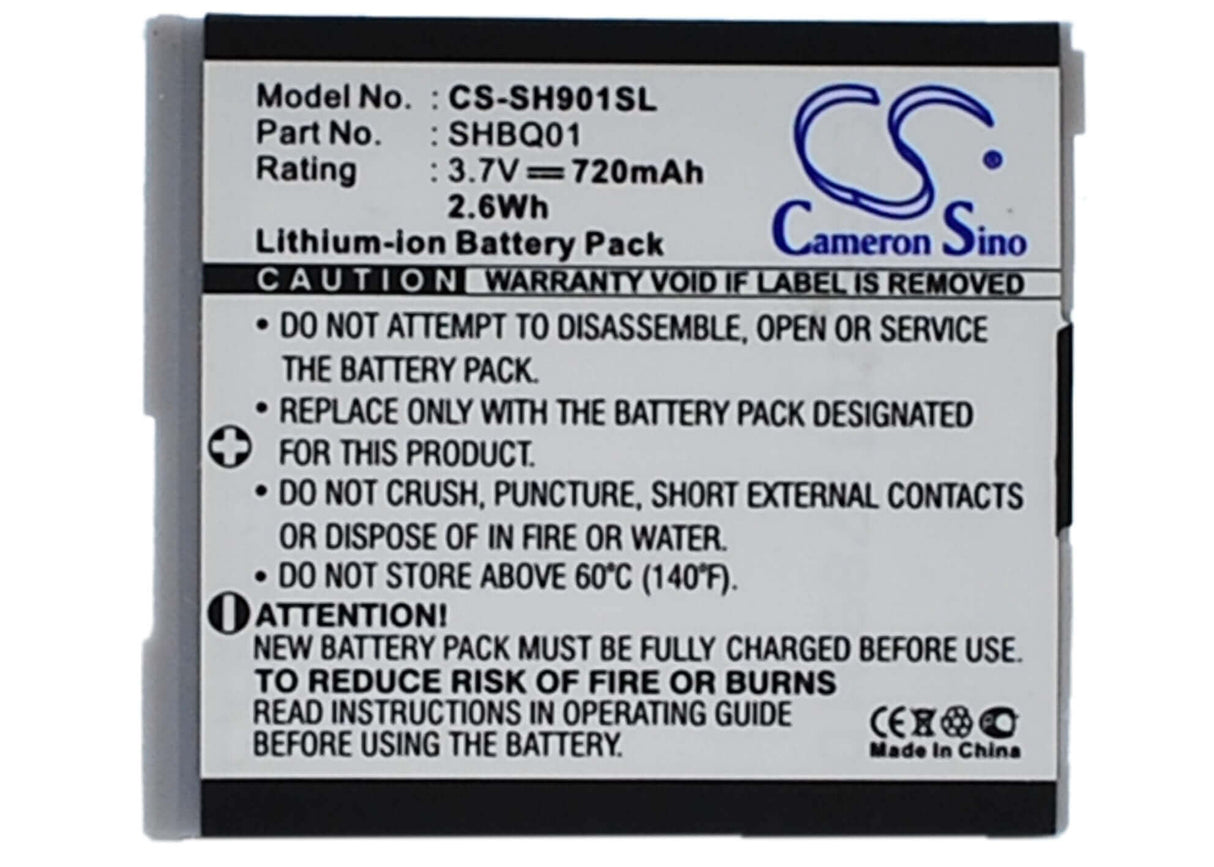 3.7V, Li-ion, 720mAh, SmartPhone battery fits Sharp, Shbq01, Sh05, Sh901is, 2.66Wh Mobile, SmartPhone Cameron Sino Technology Limited (Smartphone)