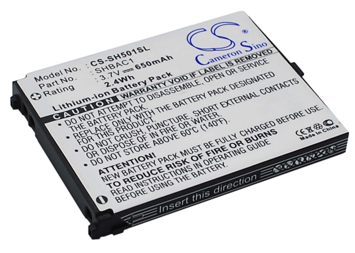 3.7V, Li-ion, 650mAh, SmartPhone battery fits Sharp, Shbac1, Sh501, V501sh, 2.41Wh Mobile, SmartPhone Cameron Sino Technology Limited (Suspended)