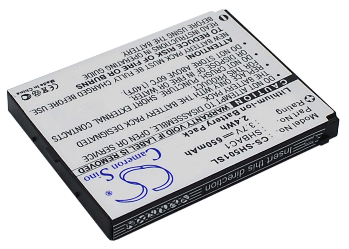 3.7V, Li-ion, 650mAh, SmartPhone battery fits Sharp, Shbac1, Sh501, V501sh, 2.41Wh Mobile, SmartPhone Cameron Sino Technology Limited (Suspended)