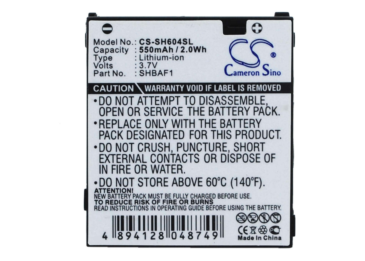 3.7V, Li-ion, 550mAh, SmartPhone battery fits Sharp, Shbaf1, V604sh, 2.04Wh Mobile, SmartPhone Cameron Sino Technology Limited (Smartphone)