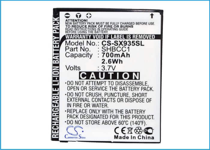 3.7V, Li-ion, 700mAh, SmartPhone battery fits Sharp, Shbcc1, 831sh, 831shs, 2.59Wh Mobile, SmartPhone Cameron Sino Technology Limited (Smartphone)