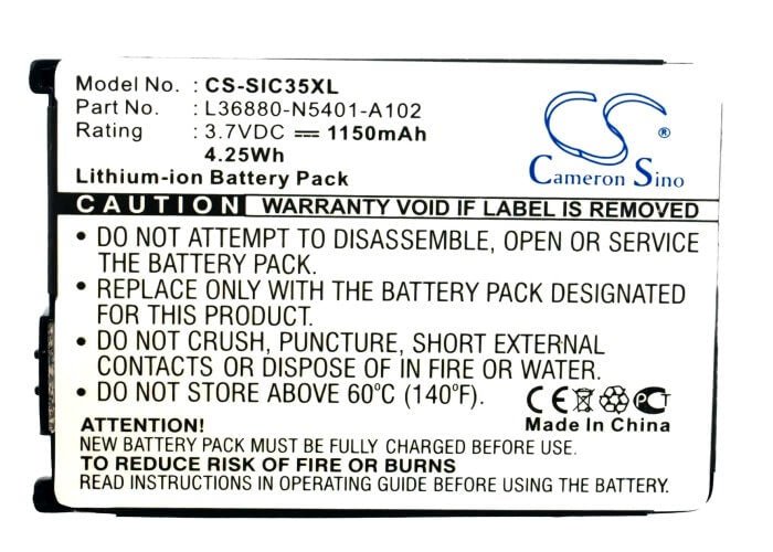 3.7V, Li-ion, 1150mAh, SmartPhone battery fits Siemens, L36880-n5401-a102, 3506, 3508, 4.26Wh Mobile, SmartPhone Cameron Sino Technology Limited (Suspended)