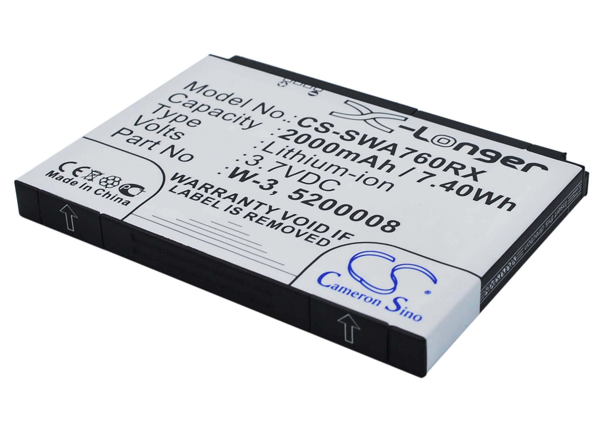 3,7V, Li-ion, 2000mAh, Batterie Hotspot compatible avec Sierra Wireless, 5200008, Aircard 760, Aircard 760s, 7,40Wh Hotspot Cameron Sino Technology Limited