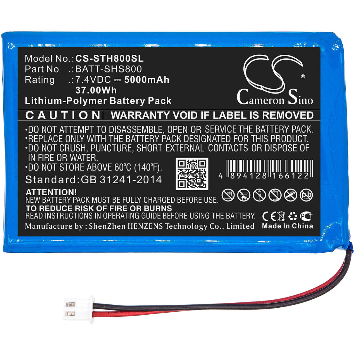 7,4V, Li-Polymère, 5000mAh, Batterie d'équipement compatible avec Siglent, Batt-shs800, SHS1000, Shs800, Équipement 37Wh, Enquête, Test Cameron Sino Technology Limited