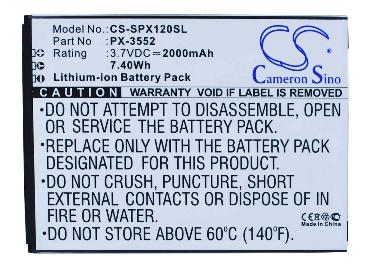 3.7V, Li-ion, 2000mAh, SmartPhone battery fits Simvalley, Px-3552, Spx-12, 7.4Wh Mobile, SmartPhone Cameron Sino Technology Limited (Suspended)