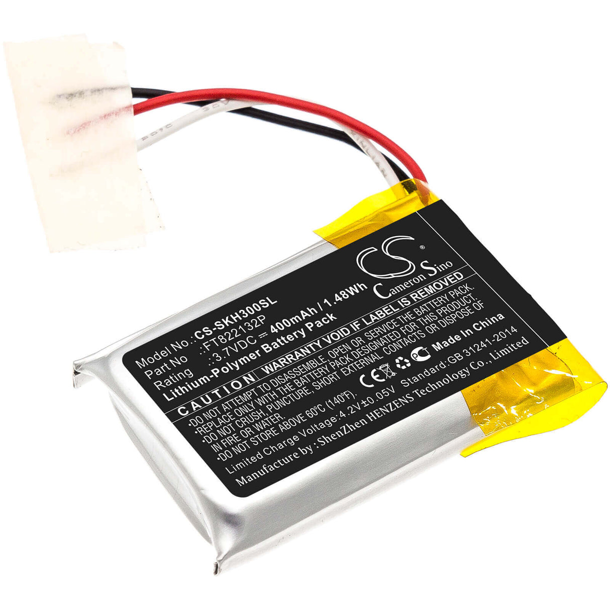 3.7V, Li-Polymer, 400mAh, Headset battery fits Skullcandy, Ft822132p, Hesh 3, 1.48Wh Wireless Headset Cameron Sino Technology Limited