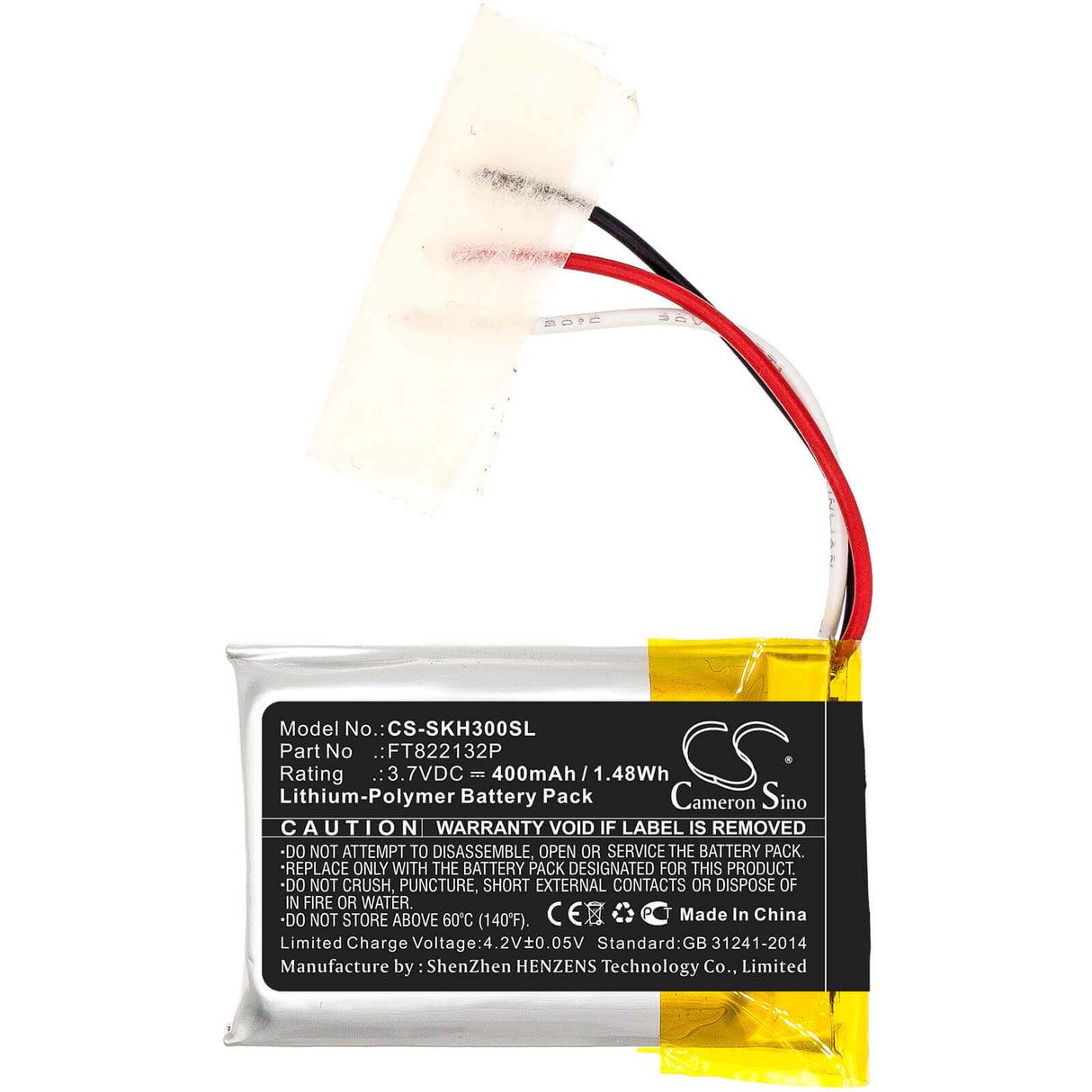 3.7V, Li-Polymer, 400mAh, Headset battery fits Skullcandy, Ft822132p, Hesh 3, 1.48Wh Wireless Headset Cameron Sino Technology Limited