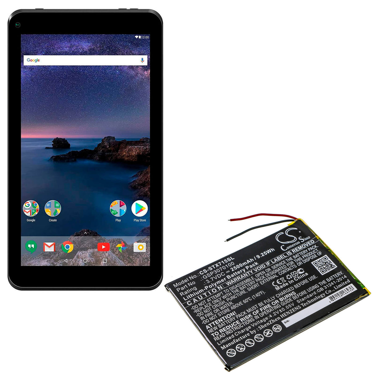 Tablet battery For Smartab, St7150 replaces GSP3070100, 3.7v, 2500mah - 9.25wh Tablet Cameron Sino Technology Limited