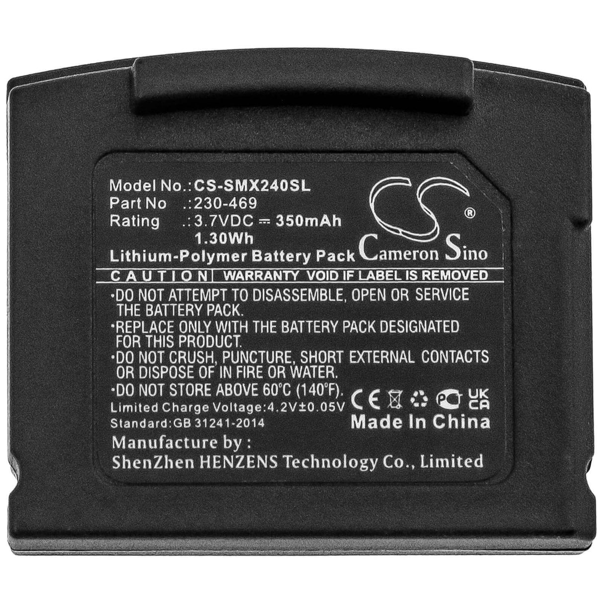 3.7V, Li-Polymer, 350mAh, Headset battery fits Unisar, Sonumaxx, 230-469, 2.4 Pr Receiver, 2.4 Range, 1.3Wh Wireless Headset Cameron Sino Technology Limited