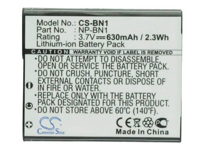 3,7V, Li-ion, 630mAh, Batterie pour appareil photo compatible avec Sony, Np-bn, Cyber-shot Dsc-t110p, Cyber-shot Dsc-t110s, 2,331Wh Appareil photo Cameron Sino Technology Limited (Appareil photo)