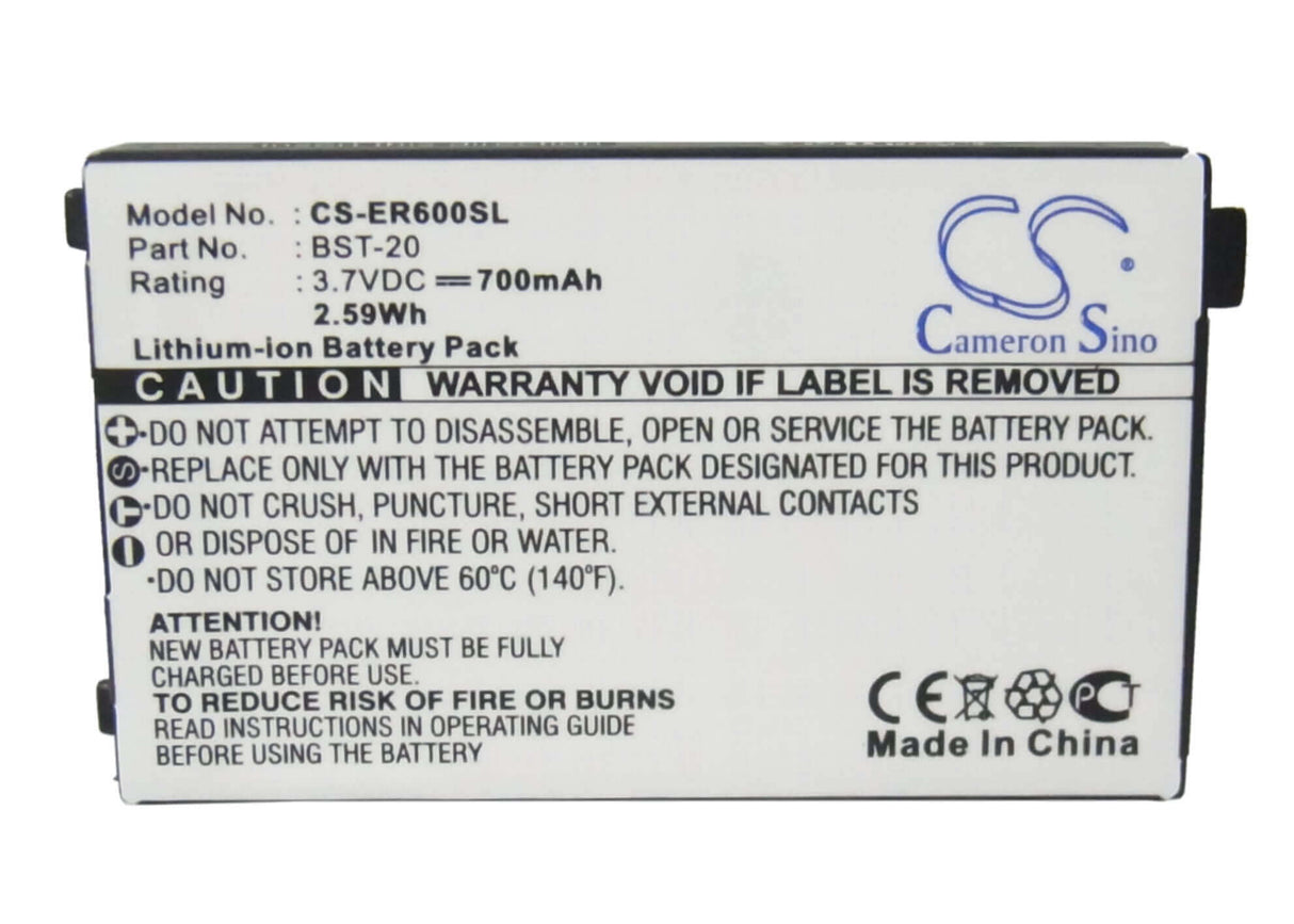 3.7V, Li-ion, 700mAh, SmartPhone battery fits Sony Ericsson, Bst-20, R600, 2.59Wh Mobile, SmartPhone Cameron Sino Technology Limited (Suspended)
