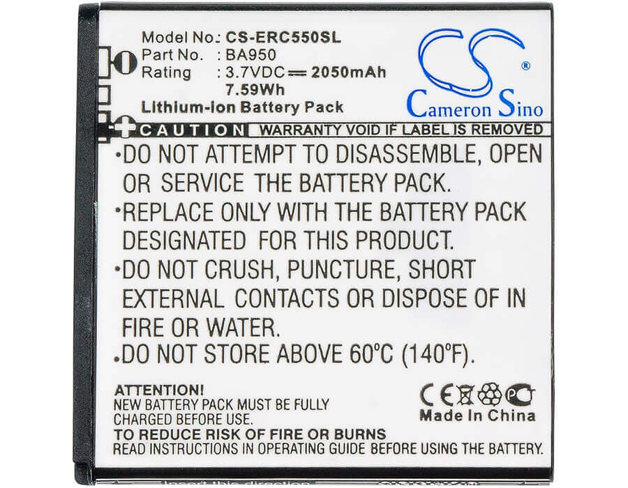 3.7V, Li-ion, 2050mAh, SmartPhone battery fits Sony, Sony Ericsson, Sony Ericsson, Sony, Ba950, Bsp60, 7.59Wh Mobile, SmartPhone Cameron Sino Technology Limited (Smartphone)