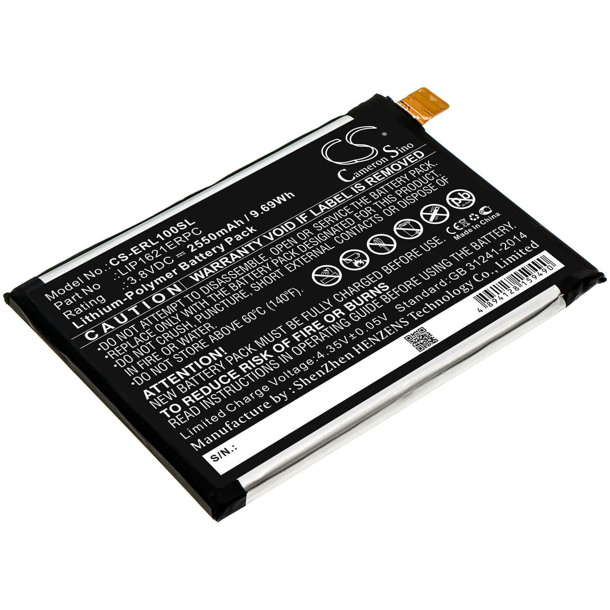 3,8V, Li-Polymère, 2550mAh, batterie pour smartphone compatible avec Sony, Lip1621erpc, G3311, G3312, 9,69Wh Mobile, Smartphone Cameron Sino Technology Limited (Smartphone)