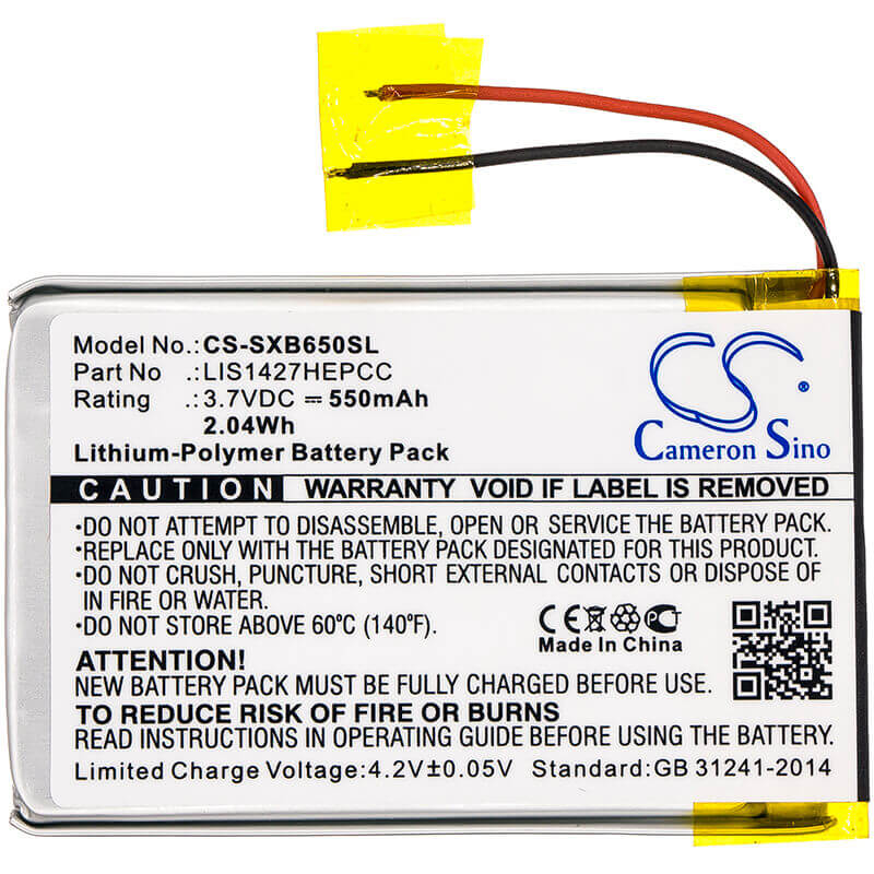 3.7V, Li-Polymer, 550mAh, Headset battery fits Sony, 1-756-920-21, Mdr-ds6500, Mdr-rf865r, 2.04Wh Wireless Headset Cameron Sino Technology Limited